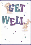 A radiant get well card bursts with cheer, inviting a sense of optimism to anyone in Marlow receiving it. Two delightful characters-a huggable teddy bear and a bouncy puppy-seem to come alive atop and beside large, colourful letters that spell out 'Get Well' in bold indigo and teal tones. The textured fur, with subtle shading, makes their presence feel tangible, almost as if a comforting stuffed animal from a Marlow shop were in your arms. Sweet stars, scattered in gradients of purples and soft blues, sprinkle across the card, infusing it with a magical air of hopefulness that echoes the promise of a sunny day at Higginson Park. The warmth and tactile richness of the illustrations suggest a tender, nurturing spirit, akin to a thoughtfully prepared bouquet hand-picked for a loved one on the mend. The pale, inviting background enhances the impression of fresh beginnings and clean comfort. This card, gentle and bright, delivers heartfelt wishes as personal and sincere as a visit from a local florist, wrapping the recipient in a sense of community warmth and genuine care found throughout Marlow.